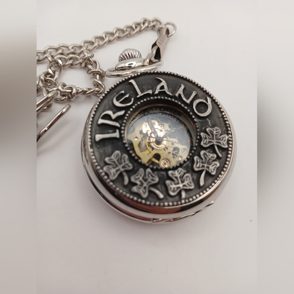 Vintage Mullingar Pewter Ireland Pocket Watch (Read)